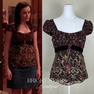 Rare Vintage Silk Floral Top ASO Rory Gilmore Girls Brown Pink Blouse
